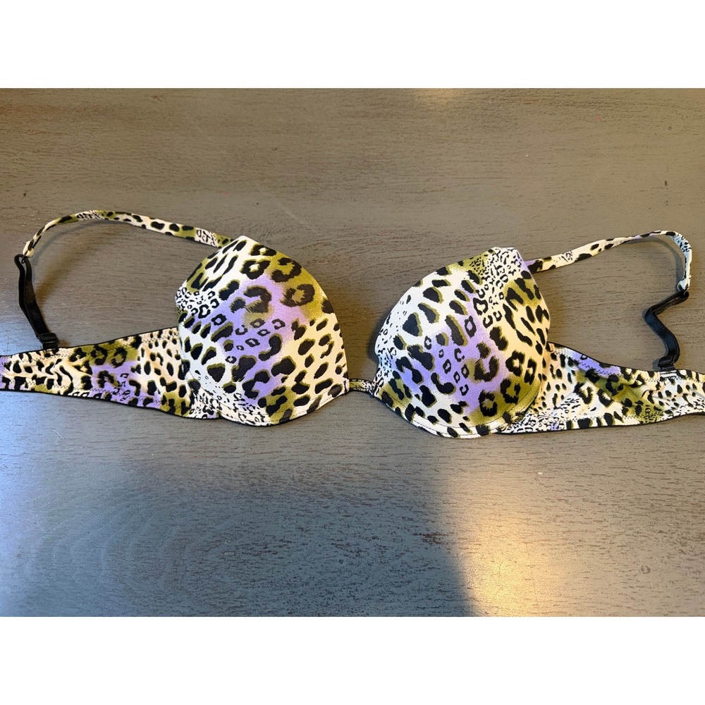 Candies Leopard Print Push Up Bra Purple Green Animal Print Underwire 36B